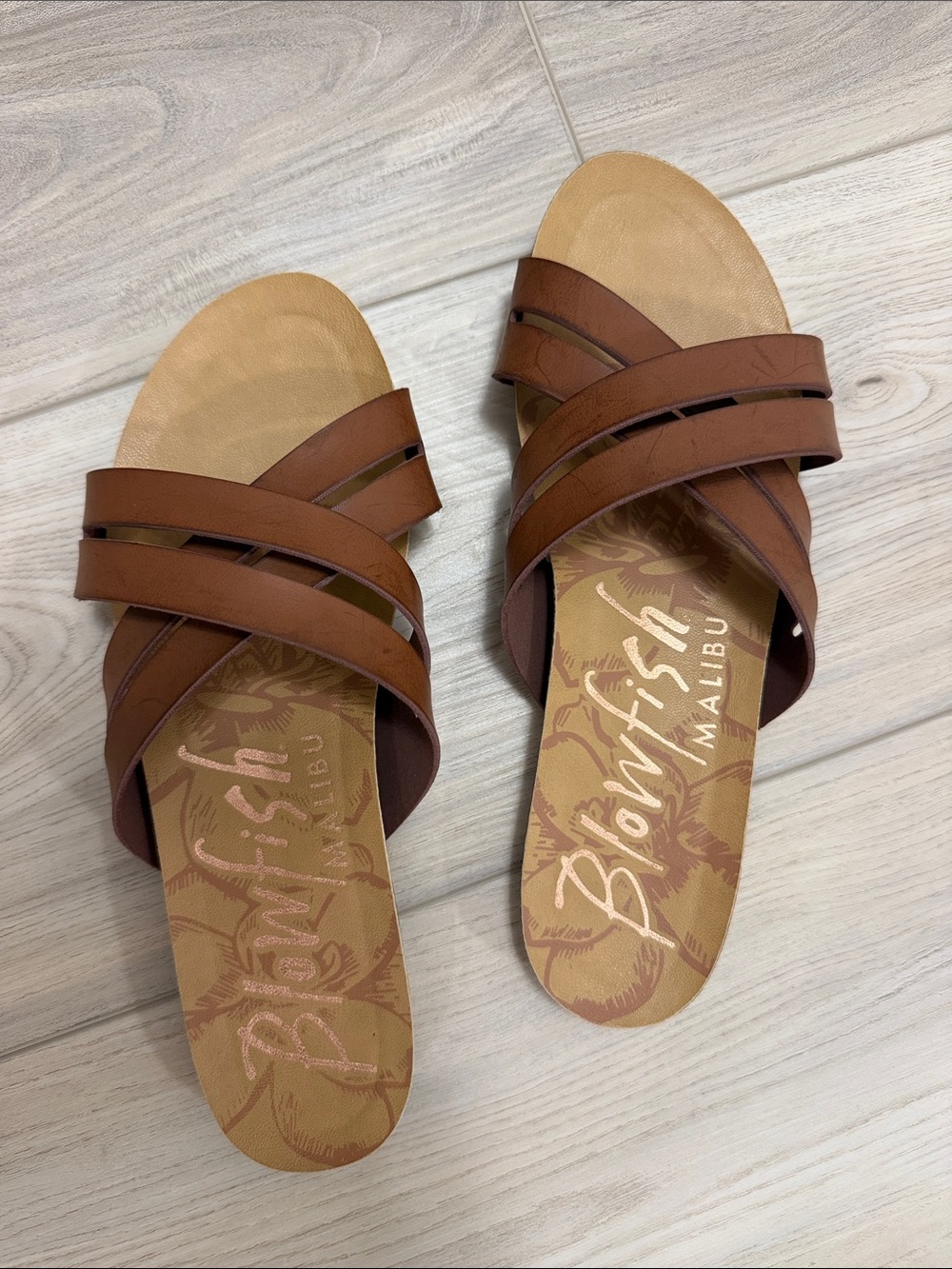 Blowfish Women's Brown Criss Cross Slide Sandals